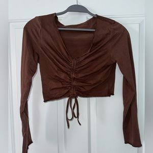 Brown Cinched Crop Top, Long Sleeved - Size L